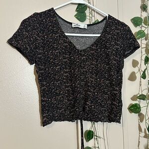 Hollister Black and Pink Speckled Short Sleeve Top